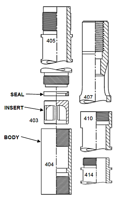 Insert Guided Assembly (405, 407, 410, 414)